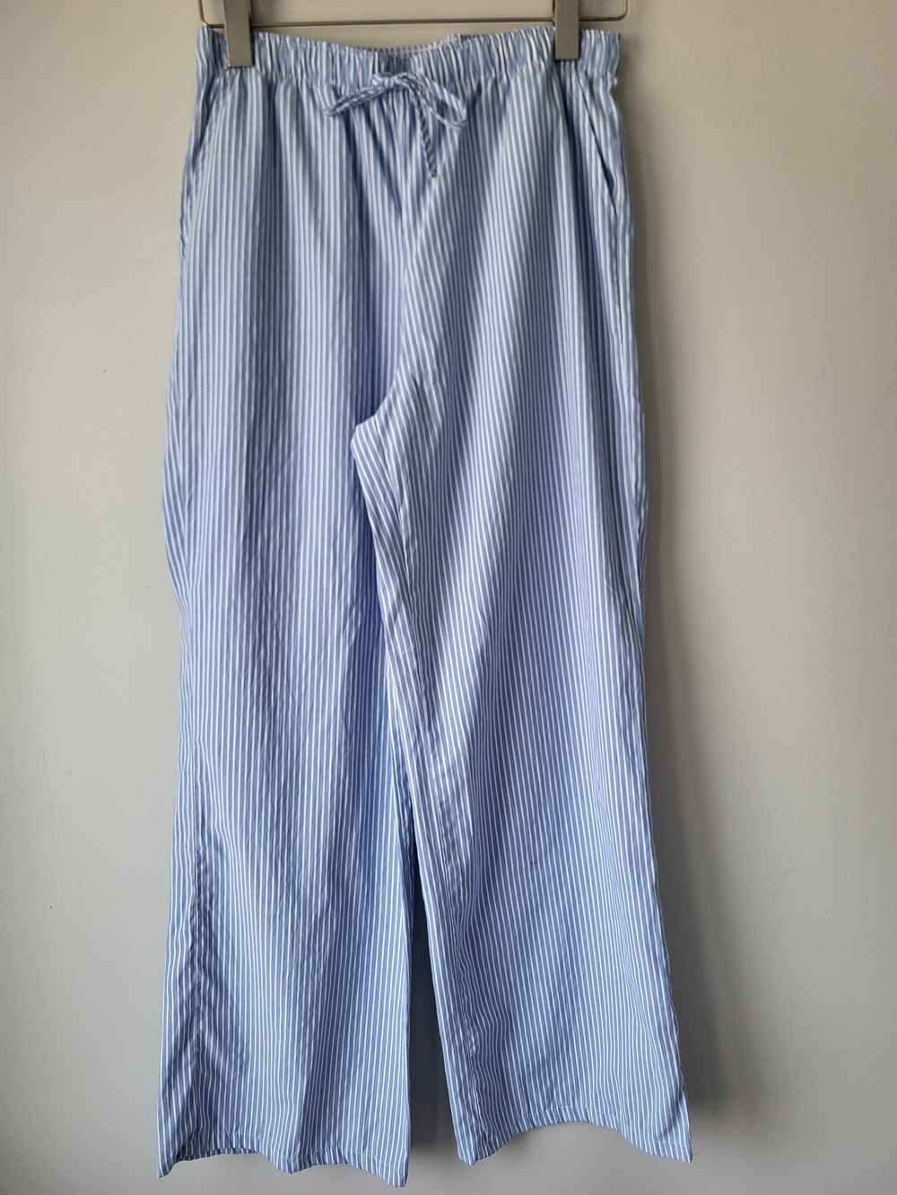 Stradivarius Light Blue & White Striped Wide Leg Beachy Vacation PJ Style Pants